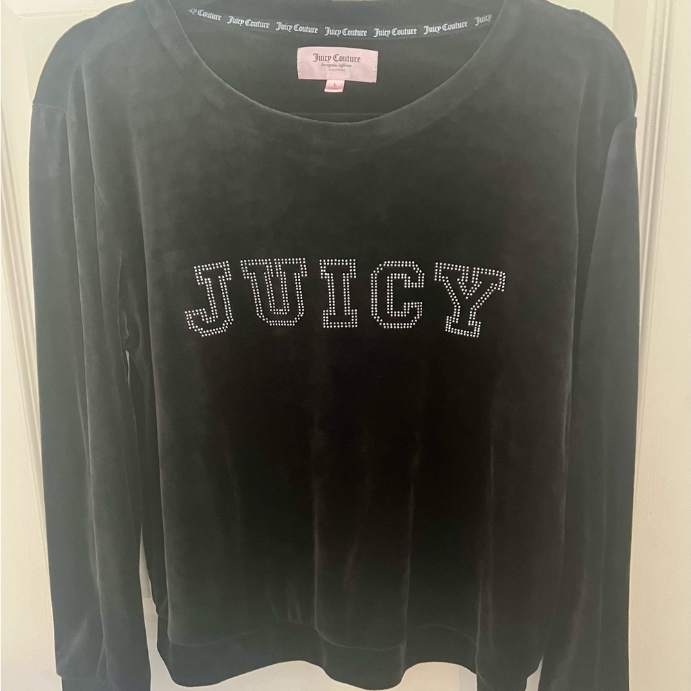 Juicy Couture Black Velour Top and Pants with Rhinestone Detail